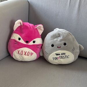 Squishmallows Pink Fox and Gray Shark Plush Duo
